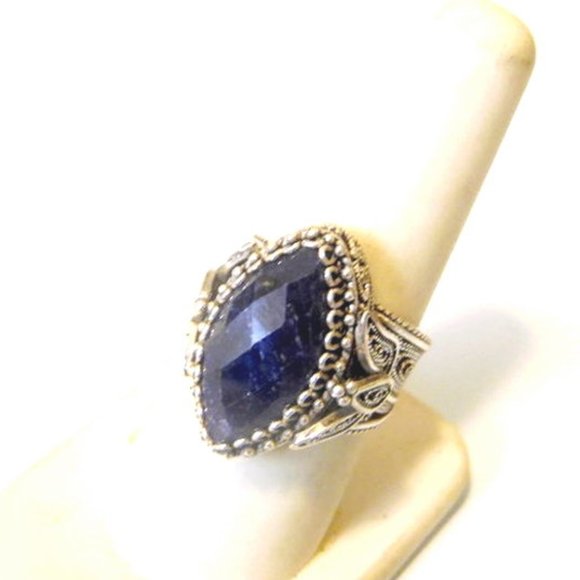 Ottoman Silver Marquise Blue Corundum Ring Size 7 - Picture 1 of 6